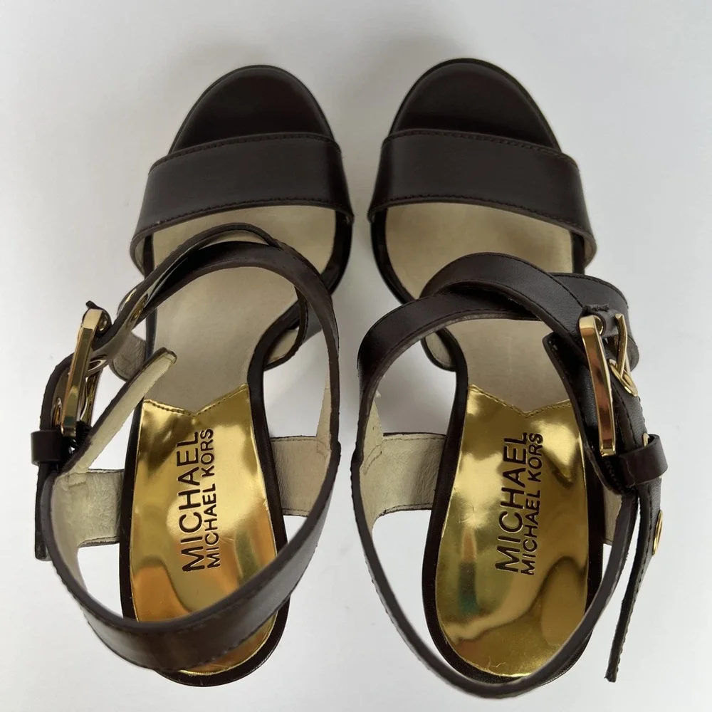 Michael Kors Women Brown Sz 5M Solid Leather High Platform Heels NEW w/box